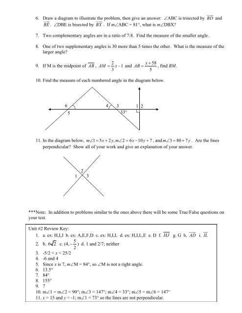 Honors Geometry Unit #2 Review Topics: â¢ Points ... - Nichols School