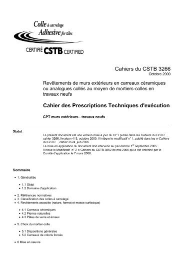 Cahiers du CSTB 3266 Cahier des Prescriptions Techniques d ...