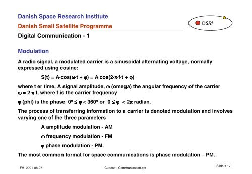 DTU Satellite Systems and Design Course CubeSat Communication