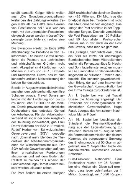 Informationsblatt der Region Basel Ausgabe 01/09 - syndicom ...