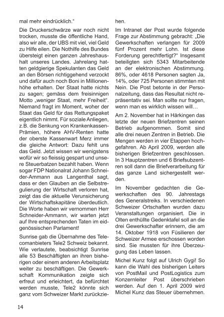 Informationsblatt der Region Basel Ausgabe 01/09 - syndicom ...