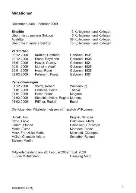 Informationsblatt der Region Basel Ausgabe 01/09 - syndicom ...