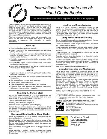 Instructions for the safe use of: Hand Chain Blocks - Arbil Lifting Gear