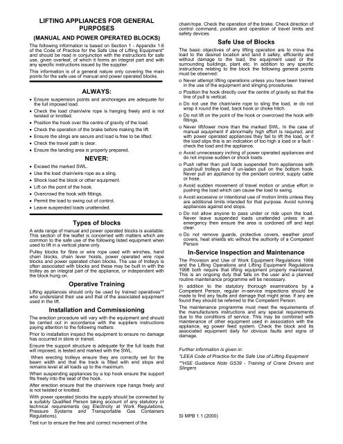 Instructions for the safe use of: Hand Chain Blocks - Arbil Lifting Gear