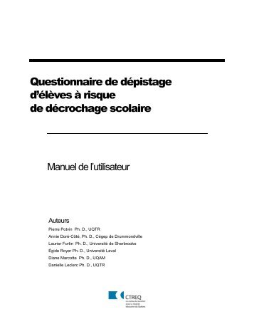 Questionnaire de dÃ©pistage du dÃ©crochage scolaire - Pierre Potvin