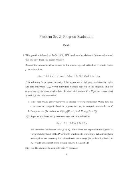 Problem Set 2: Program Evaluation