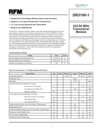 DR3100-1 433.92 MHz Transceiver Module