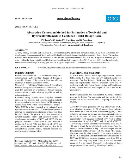 Absorption Correction Method for Estimation of Nebivolol and ...