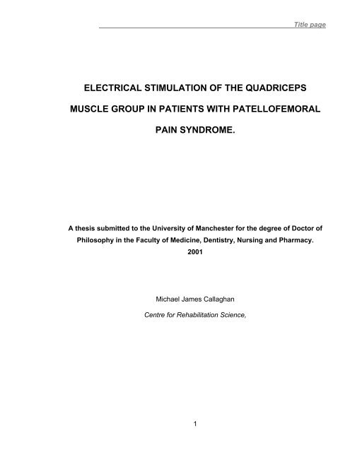 electrical stimulation of the quadriceps muscle group in - School of ...