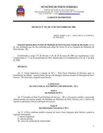 decreto nÂº 157, de 21 de novembro - Porto Ferreira