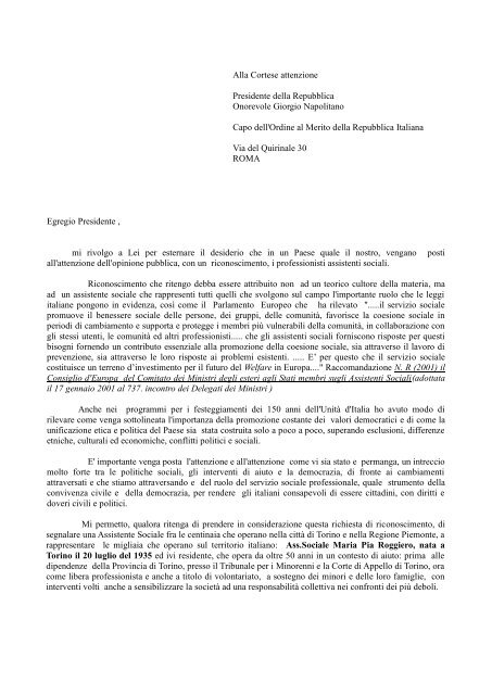 lettera al Presidente della Repubblica - ORASABRUZZO