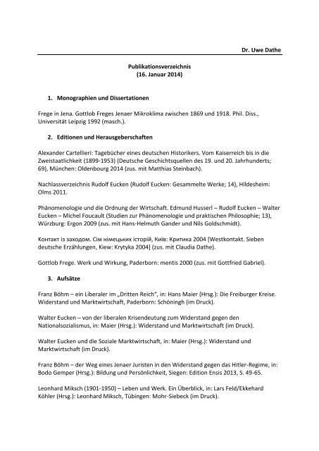 Dr. Uwe Dathe Publikationsverzeichnis - Friedrich-Schiller ...