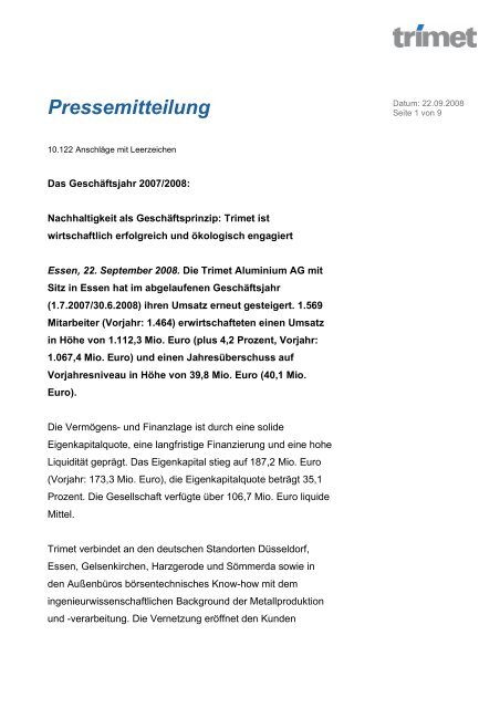 Pressemitteilung - TRIMET Aluminium SE