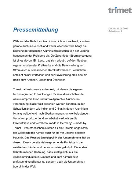 Pressemitteilung - TRIMET Aluminium SE