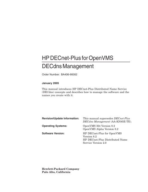 HP DECnet-Plus for OpenVMS DECdns Management
