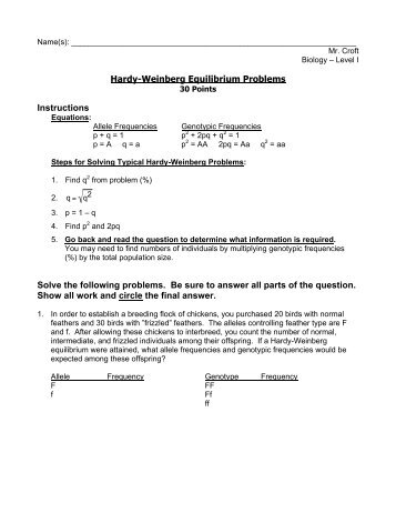 Hardy-Weinberg Problems - Level I - Mr. Croft's