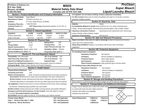 super bleach liquid laundry bleach msds - Swisher Hygiene