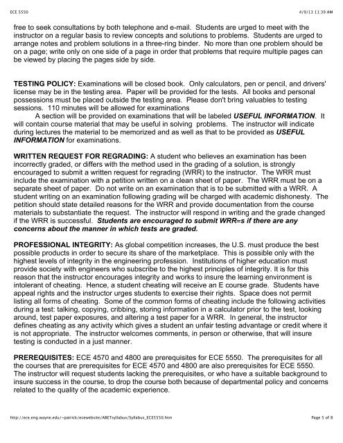 ABET Format Syllabus for ECE 5550 - Wayne State University