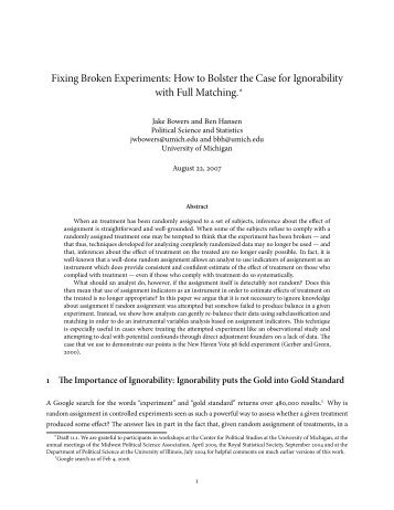 Fixing Broken Experiments: How to Bolster the Case ... - Jake Bowers