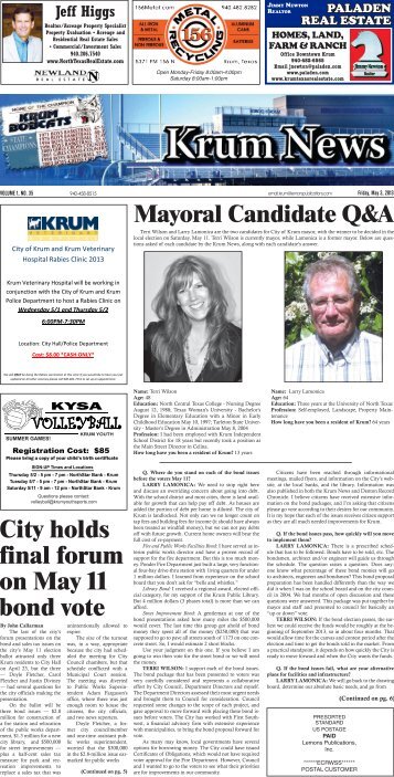 City holds final forum on May 11 bond vote - lemonspublications.com