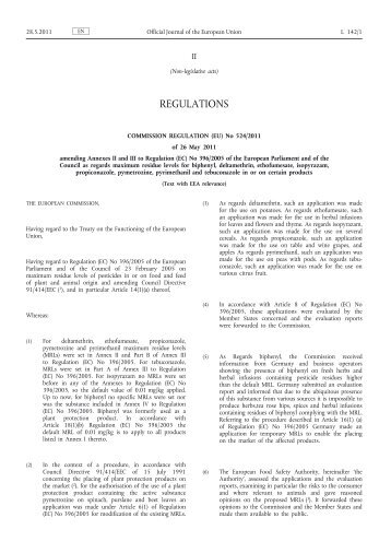 Commission Regulation (EU) No 524/2011 of 26 May ... - EUR-Lex