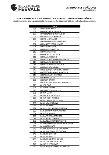 VESTIBULAR DE VERÃO 2011 - Feevale