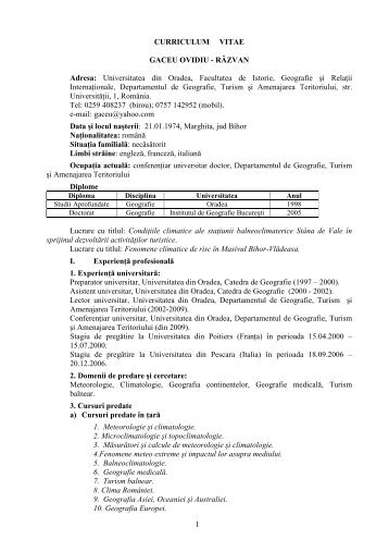 1 CURRICULUM VITAE GACEU OVIDIU - Departamentul de ...