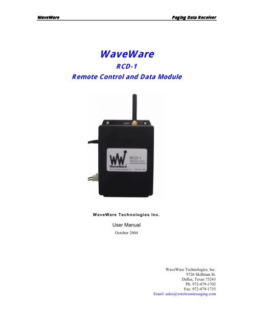 RCD-1 User Manual - Waveware Technologies