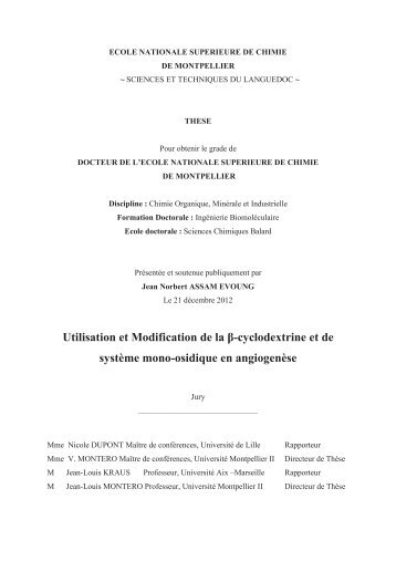 Utilisation et Modification de la Î²-cyclodextrine et de systÃ¨me mono ...