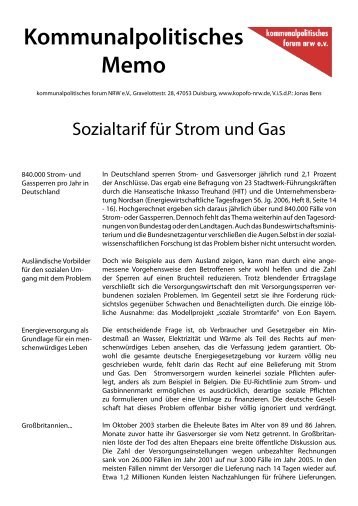 Kommunalpolitisches Memo - Kommunalpolitisches Forum NRW