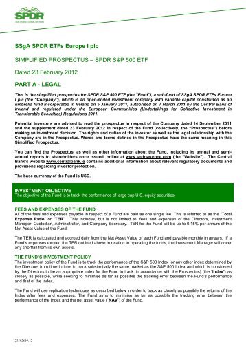 SSgA SPDR ETFs Europe I plc SIMPLIFIED PROSPECTUS – SPDR ...