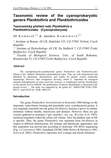 Taxonomic review of the cyanoprokaryotic genera Planktothrix and ...