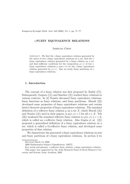 ϵ-FUZZY EQUIVALENCE RELATIONS Inheung Chon 1 ...