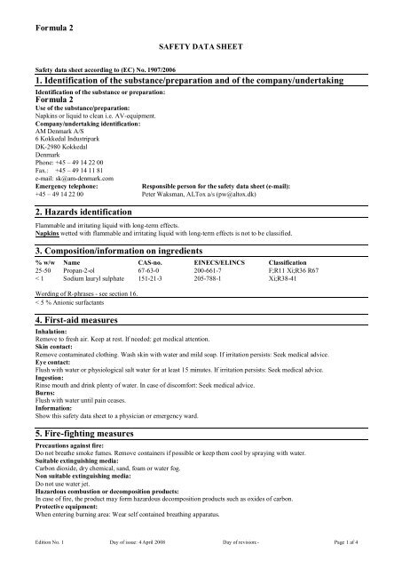 Safety Data Sheet - MSDS Rapport (PDF) - AM Denmark A/S