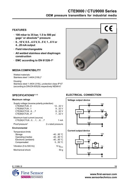 CTE / CTU9000 pressure transmitter - Sensortechnics