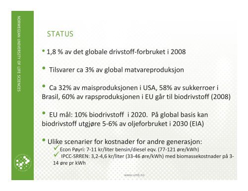 biodrivstoff og matvaresikkerhet, sysselsetting i landbruket og andre ...