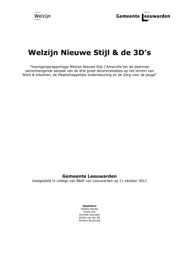 Welzijn Nieuwe Stijl & de 3D's - Gemeente Leeuwarden