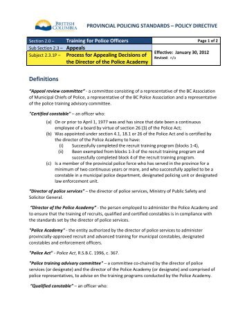 Process for Appealing Decision of the Director of the Police Academy