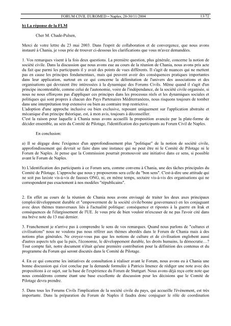 le rapport final et l'audit de la c.e. - Fondazione Mediterraneo