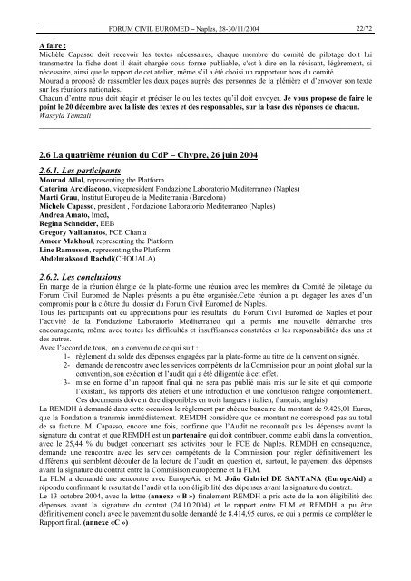 le rapport final et l'audit de la c.e. - Fondazione Mediterraneo