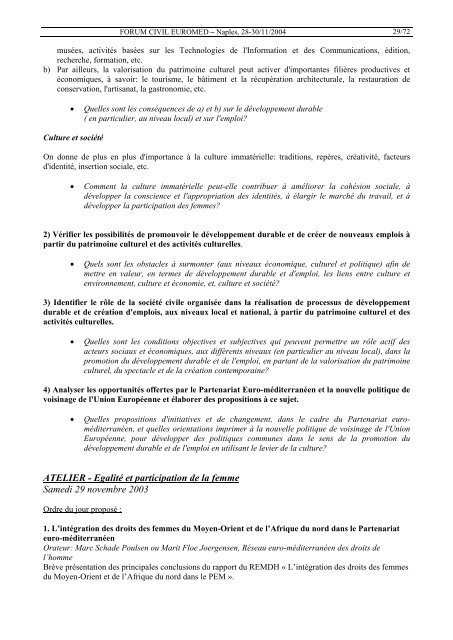 le rapport final et l'audit de la c.e. - Fondazione Mediterraneo