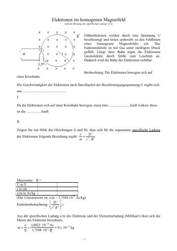 Elektronen im homogenen Magnetfeld - Feuerbachers-matheseite.de