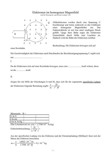 Elektronen im homogenen Magnetfeld - Feuerbachers-matheseite.de