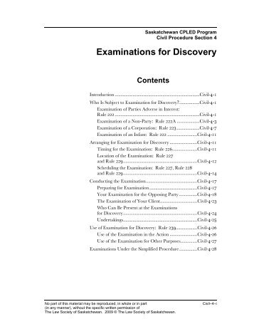 Examinations for Discovery - The Law Society of Saskatchewan