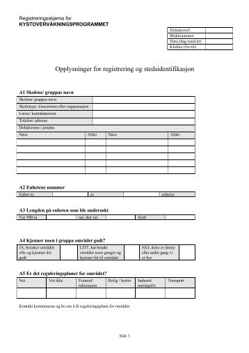 Opplysninger for registrering og stedsidentifikasjon