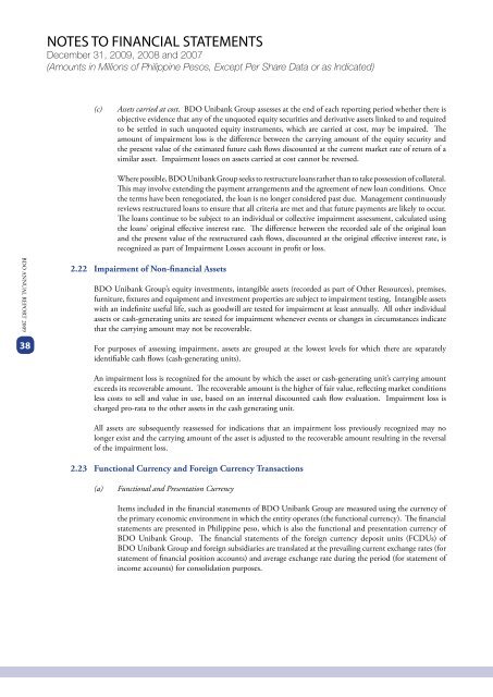 2009 ANNUAL REPORT FINANCIAL SUPPLEMENTS - BDO