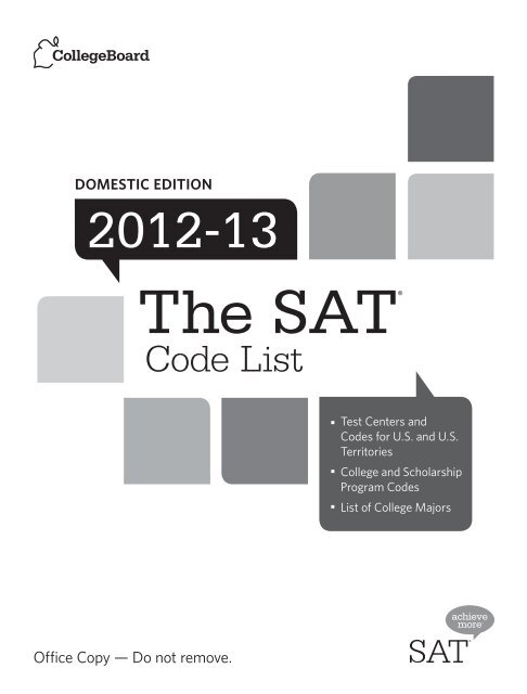 test centers and codes sats college board