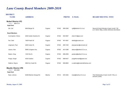 Lane County Board Members 2009-2010 - Lane Education Service ...
