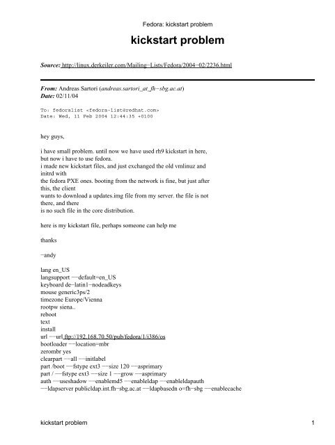 Fedora: kickstart problem - DerKeiler Linux Archive