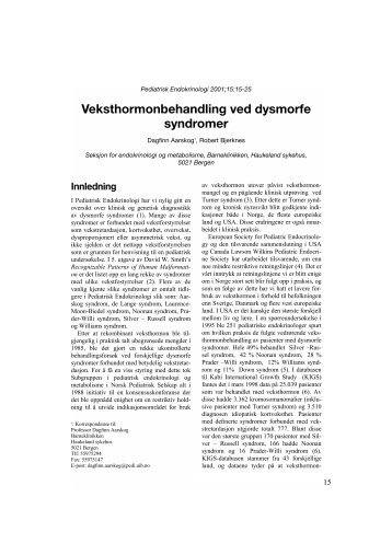 Veksthormonbehandling ved dysmorfe syndromer - Pediatrisk ...